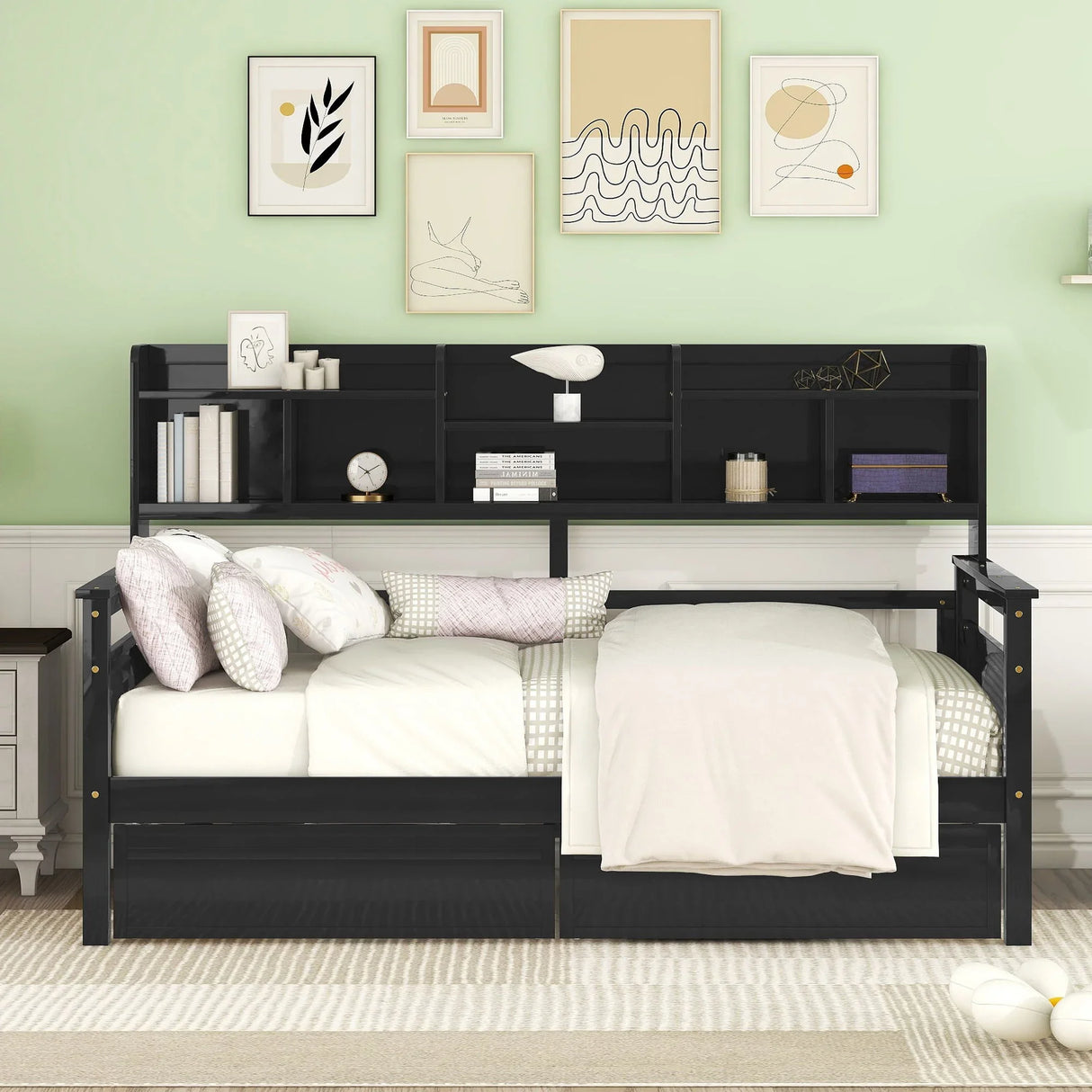 Daybed, Slat Support, With Bedside Shelves And 2 Drawers - Furniture Home Direct