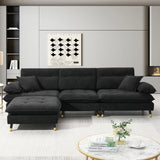 L Shaped Convertible Sectional Sofa 4 Seat Tufted Couch Set With Two Tone Adjust Legs Cloud Movable Ottoman - Furniture Home Direct