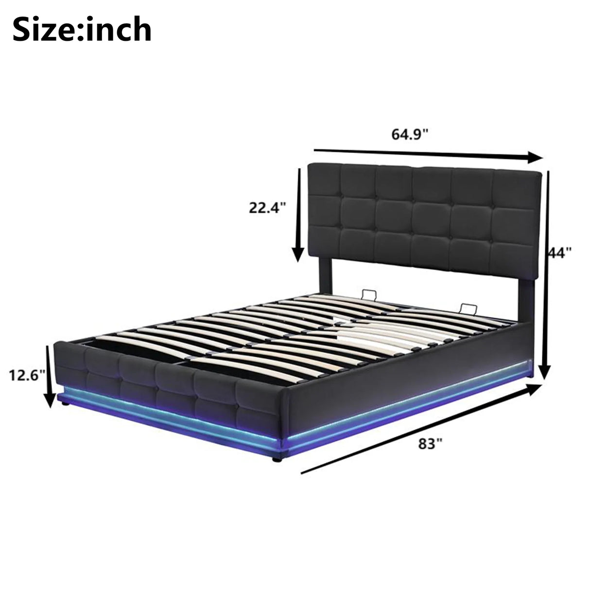 Queen Platform Bed Tufted Upholstered Storage Led Black - Furniture Home Direct