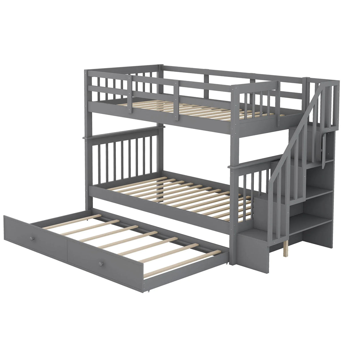 Stairway Bunk Bed With Storage And Guard Rail For Bedroom - Furniture Home Direct