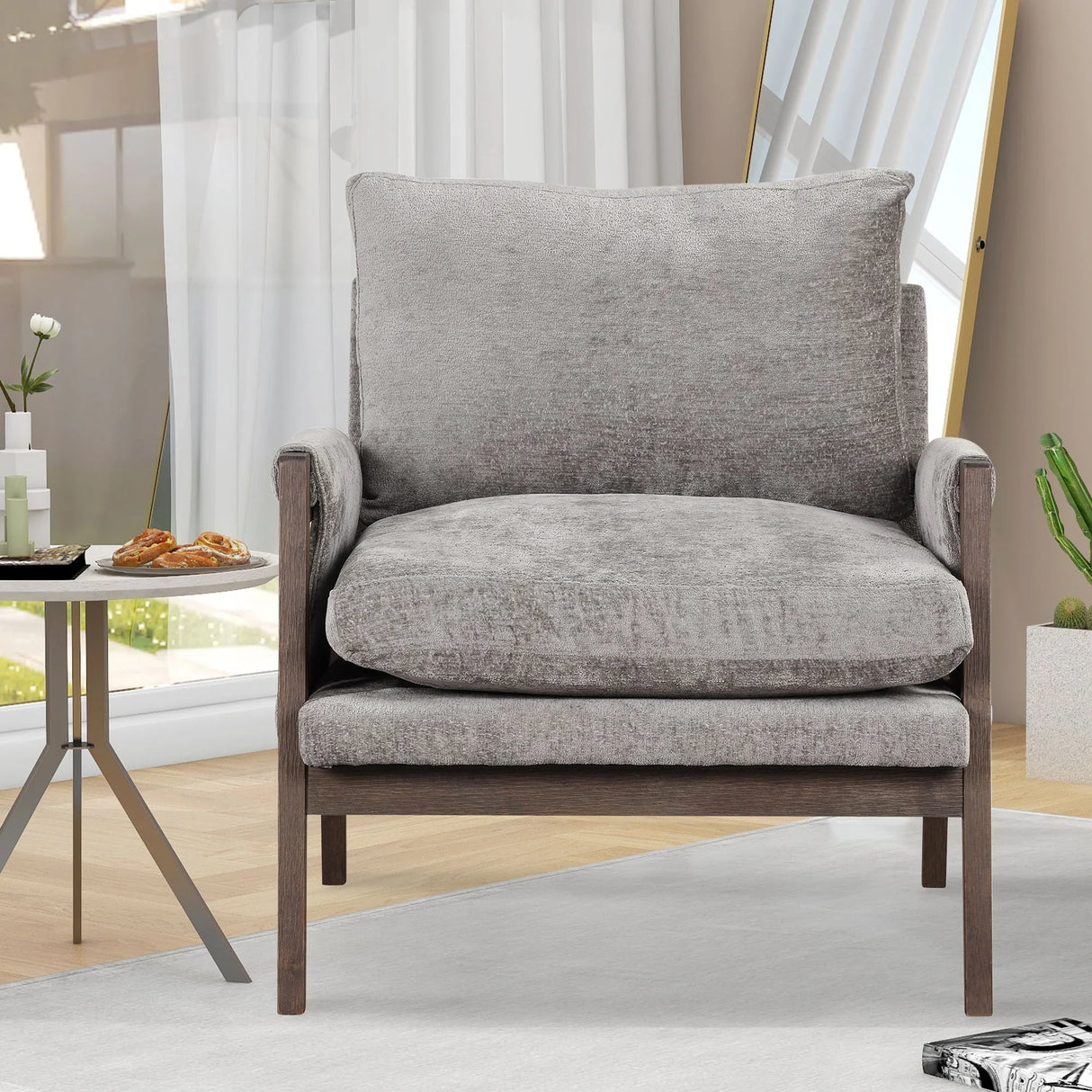 Mid-Century Modern Velvet Accent Chair, Leisure Chair With Solid Wood And Thick Seat Cushion For Living Room, Bedroom, Studio - Furniture Home Direct