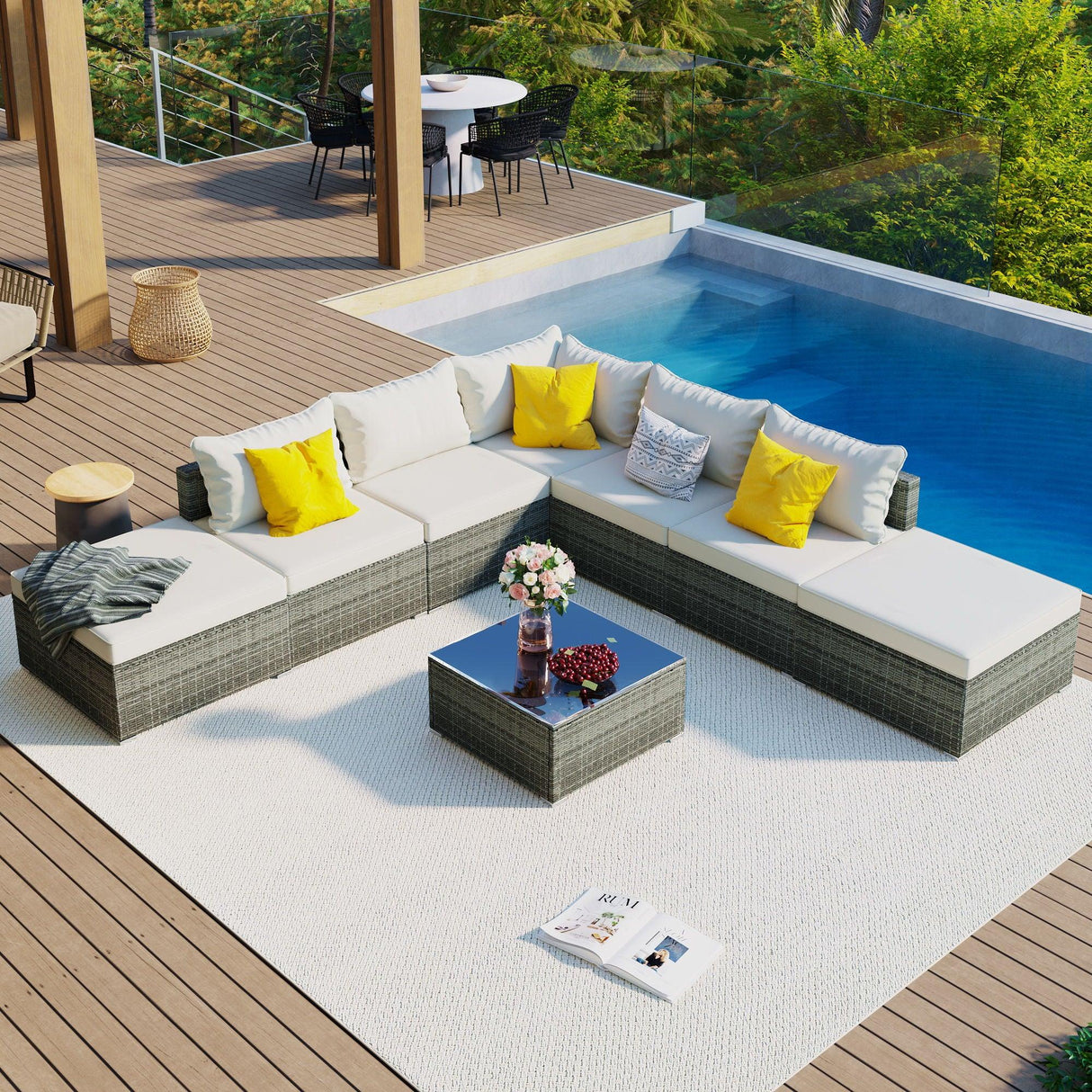 8 Pieces Outdoor Patio Furniture Conversation Wicker Sofa Set - Furniture Home Direct