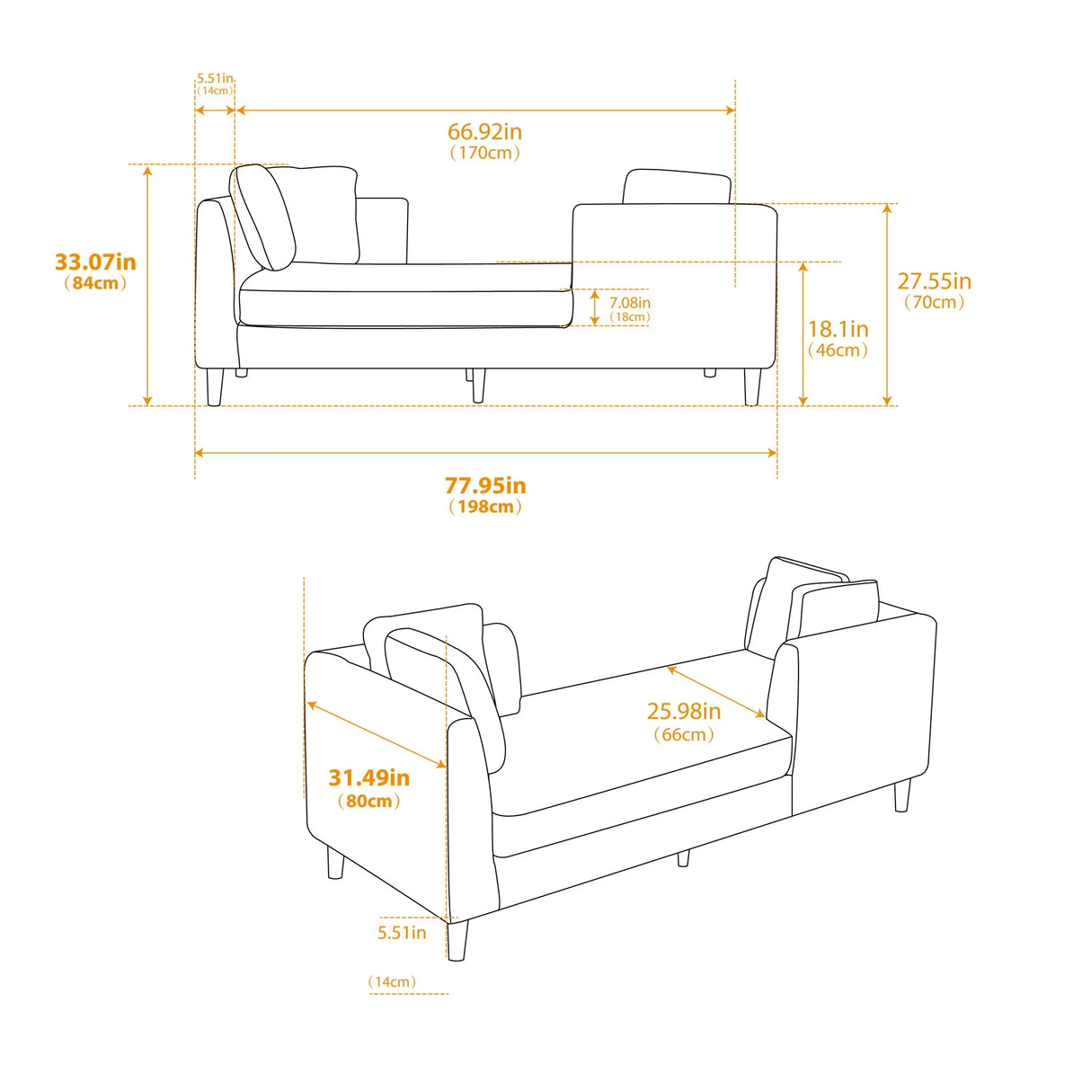 Wide Modern Double Sided Upholstered Chaise Lounge - Furniture Home Direct
