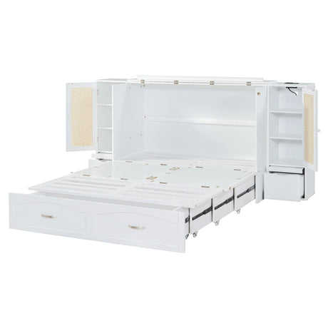 Murphy Wall Bed With Drawer And Rattan Decoration - Furniture Home Direct