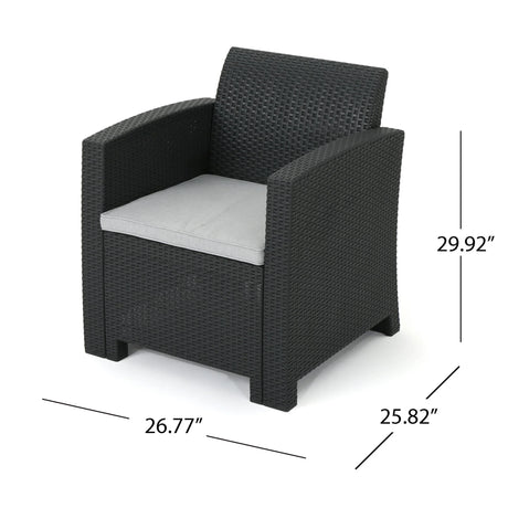 Velvora - Outdoor Wicker Set With 3 Seater Sofa, 2 Club Chairs, Coffee Table And Cushions - Brown