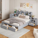 Platform Bed With Multi Functional Storage Space, Nightstand, 2 Drawers, USB Ports And Desk - Furniture Home Direct
