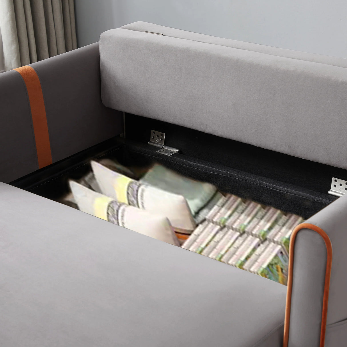Convertible Comfortable Sleeper Velvet Sofa Couch with Storage for for Living Room Bedroom Sofabed Gray - Furniture Home Direct