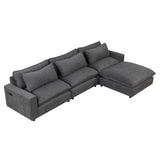Chenille Cloud Sectional with Ottoman, Charging Ports and Three Back Pillows - Grey - Furniture Home Direct