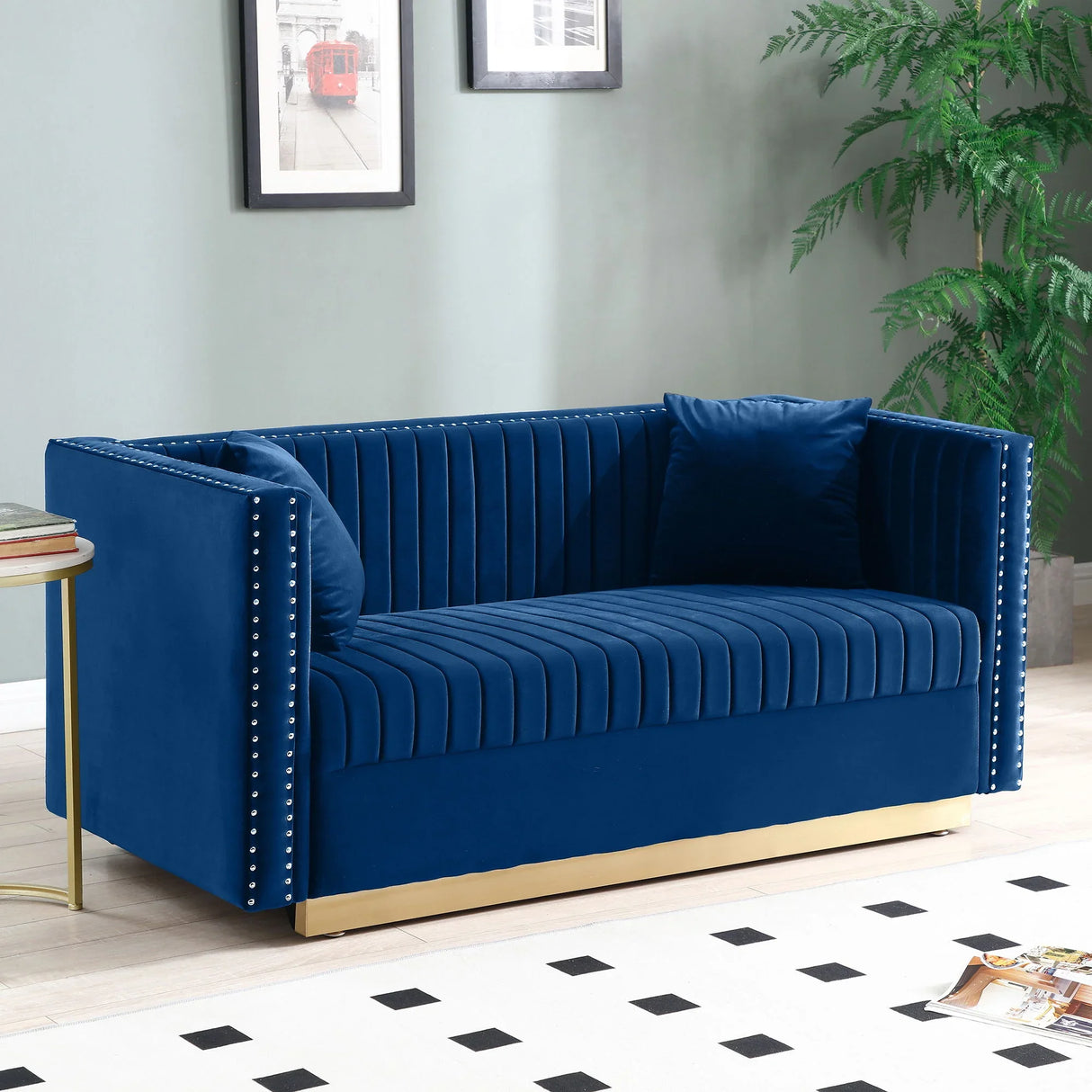 Contemporary Vertical Channel Tufted Sofa Loveseat Modern Upholstered Couch For Living Room With 2 Pillows - Furniture Home Direct