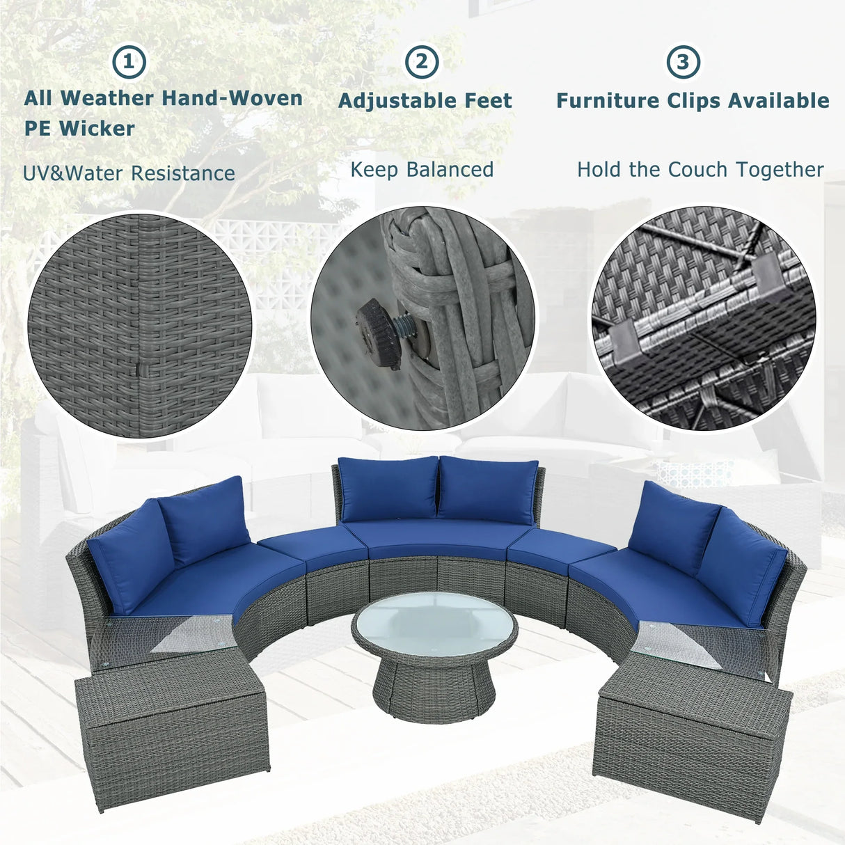 Semi-Circle Outdoor Sectional Set - Furniture Home Direct