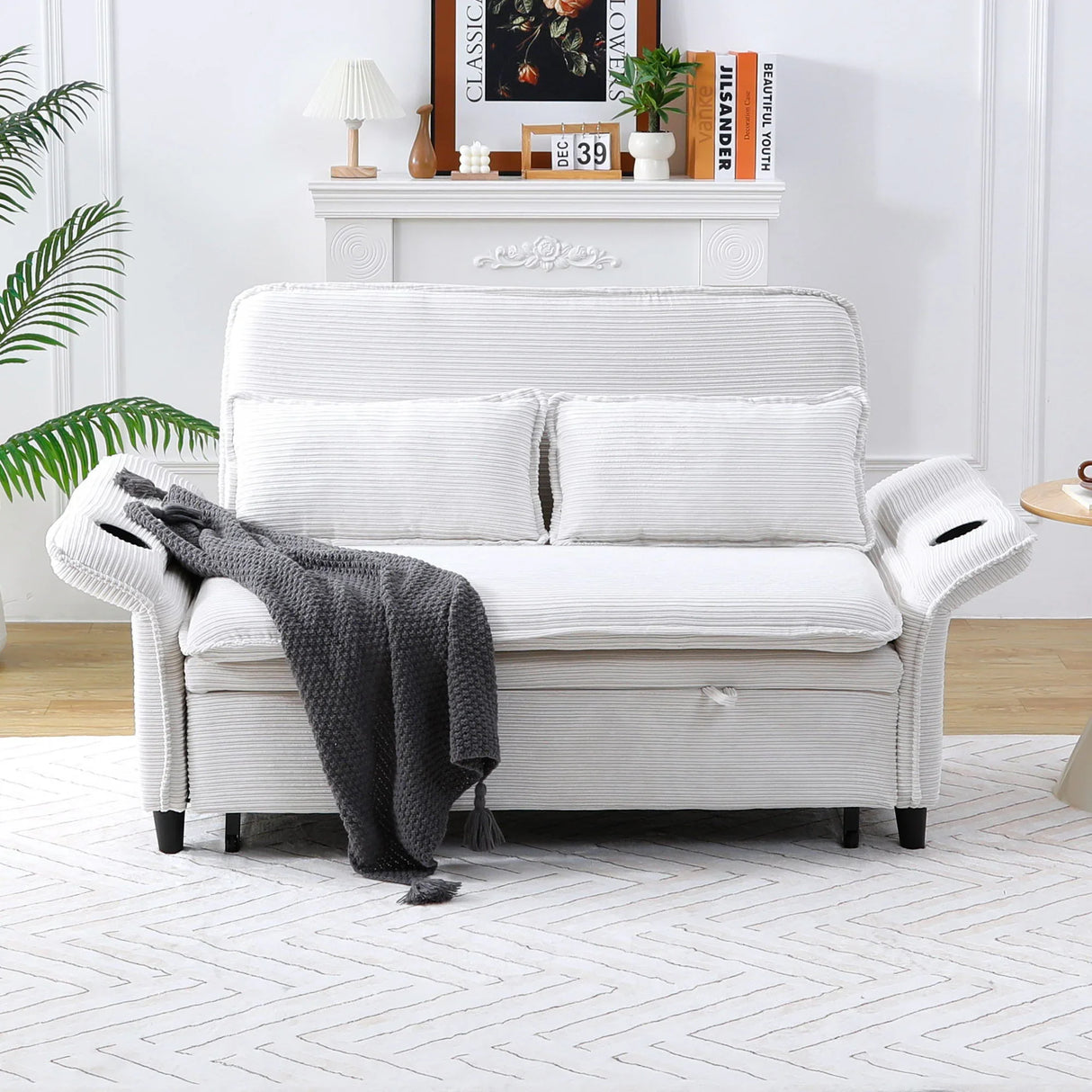Modern Fabric Multi-Functional Sofa Bed With Adjustable Armrests And Backrests - Furniture Home Direct