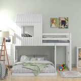 Twin Over Full Bunk Bed, With Playhouse, Farmhouse, Ladder And Guardrails - White - Furniture Home Direct