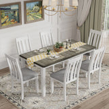 Dining Table Set Retro Style With Extendable Table And Upholstered Chairs - Furniture Home Direct