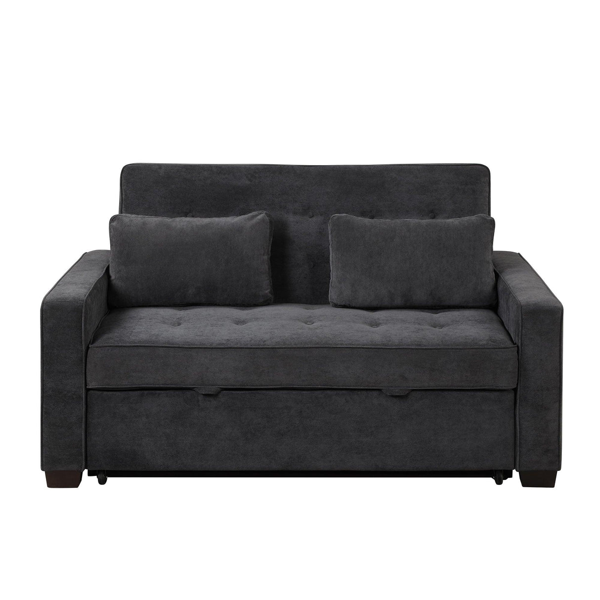 66.5" Upholstered Loveseat With Pull Out Bed, Two Throw Pillows, Dual USB Charging Port and Adjustable Backrest - Black - Furniture Home Direct