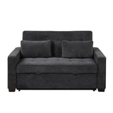 66.5" Upholstered Loveseat With Pull Out Bed, Two Throw Pillows, Dual USB Charging Port and Adjustable Backrest - Black - Furniture Home Direct