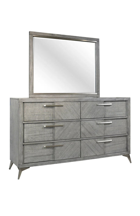 6 Drawer Dresser Book Matched Veneers - Gray - Furniture Home Direct