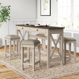 Console Table With 4 Stools - Antique White - Furniture Home Direct