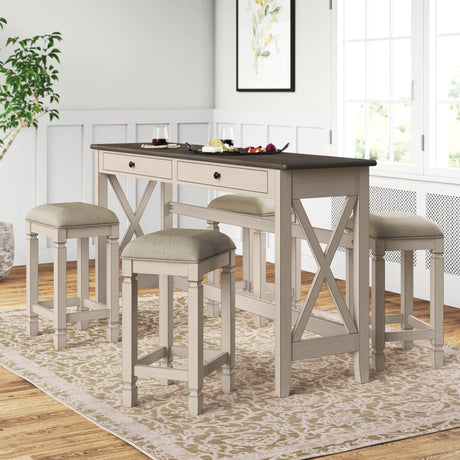 Console Table With 4 Stools - Antique White - Furniture Home Direct