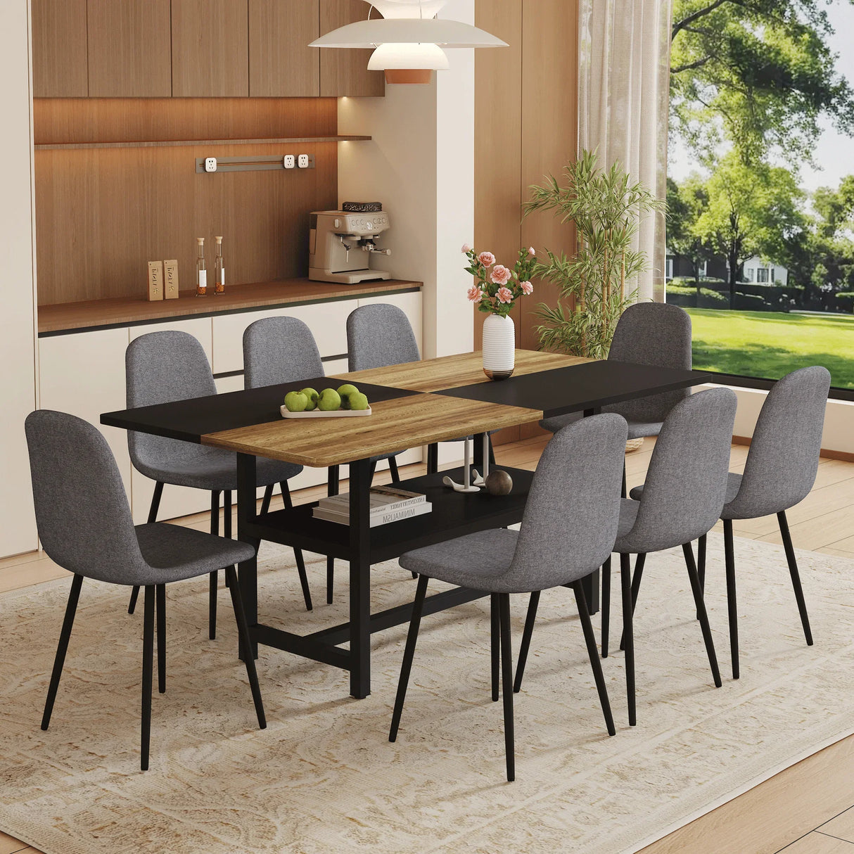 Dining Set With 8 Upholstered Chairs And Wood Table Gray - Furniture Home Direct
