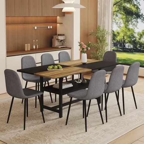 Dining Set With 8 Upholstered Chairs And Wood Table Gray - Furniture Home Direct