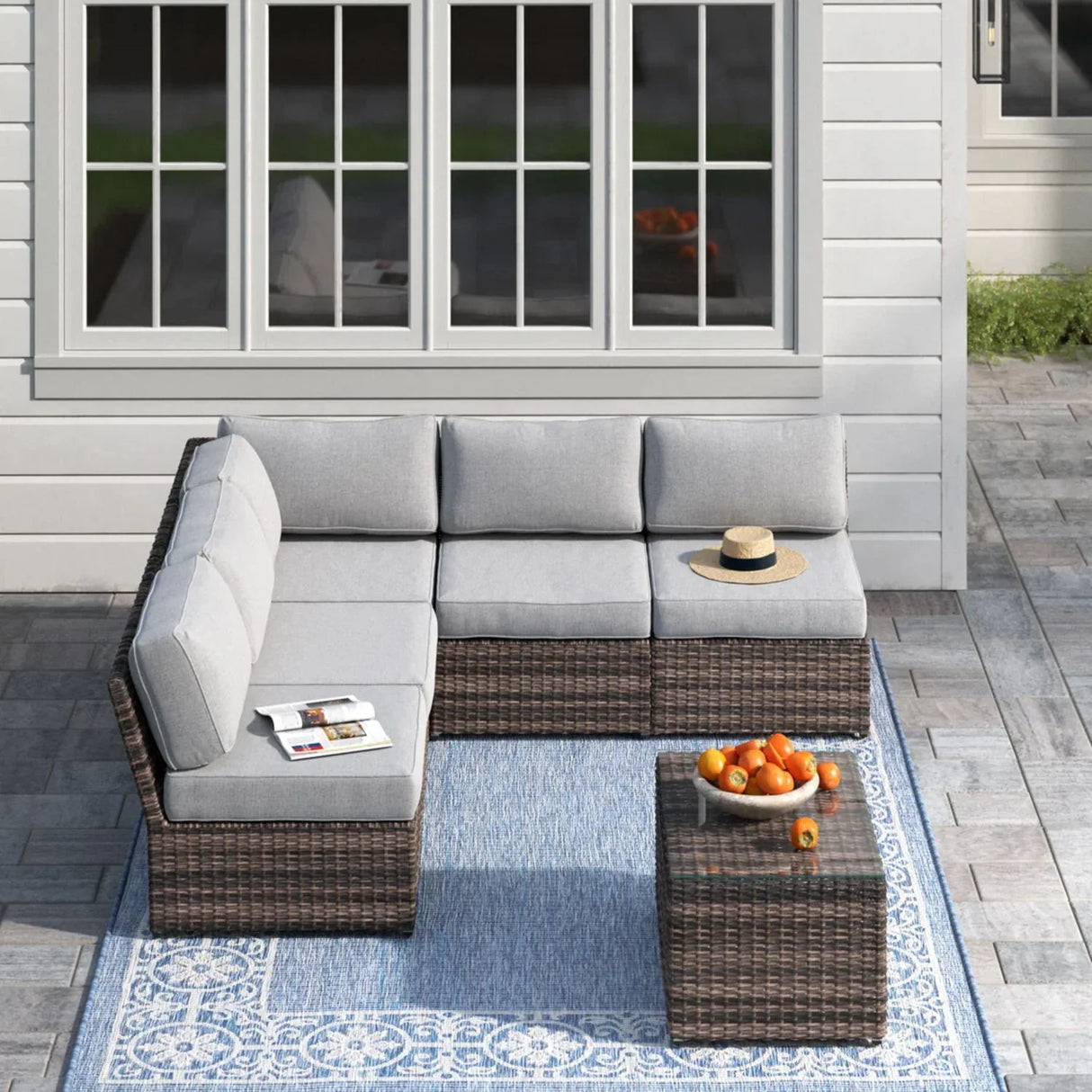 Comfortable Modern Patio Rattan Sectional Set With Cushions - Furniture Home Direct