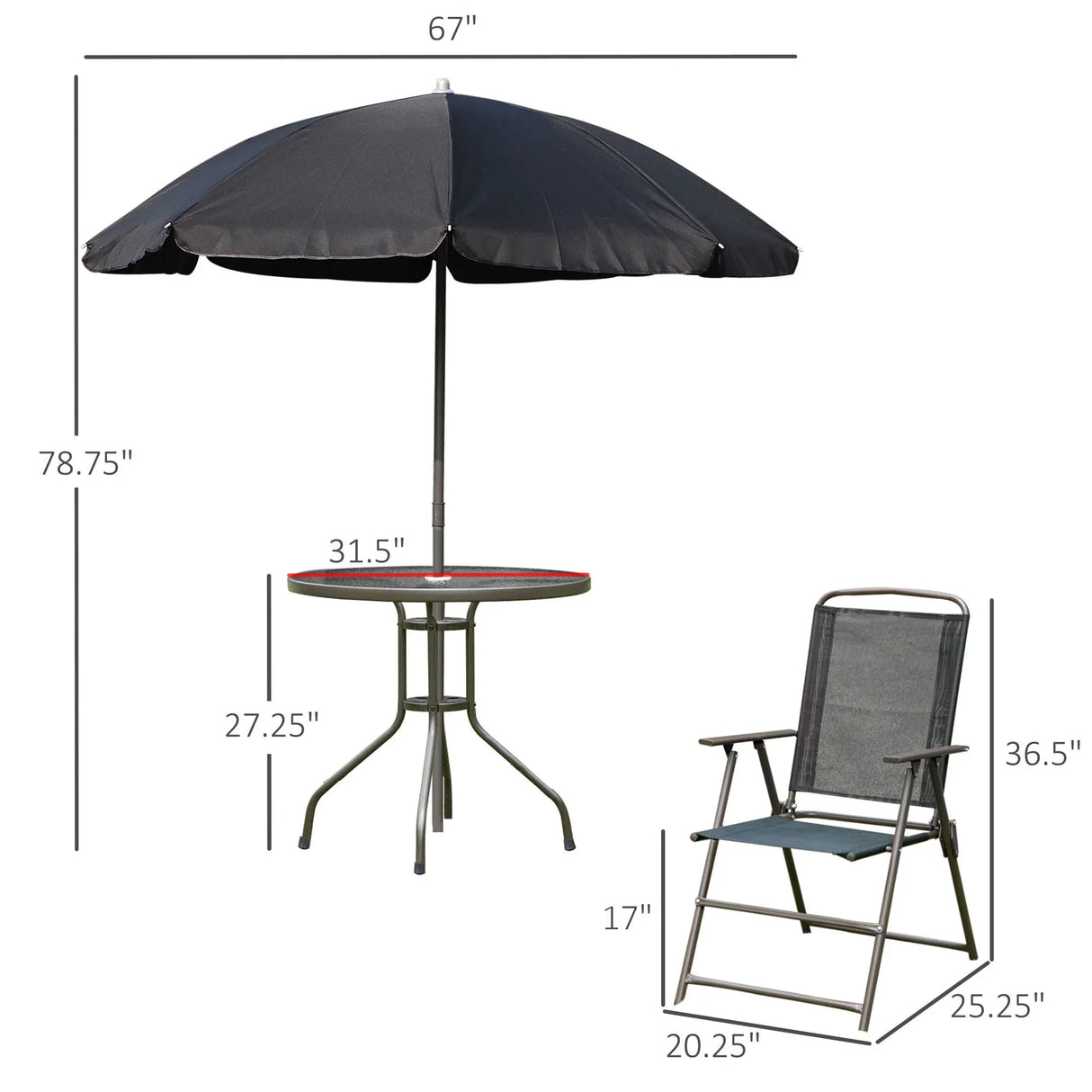 Outsunny - Patio Dining Set With Table Umbrella, Folding Chairs And Dining Table, Outdoor Patio Furniture Set - Furniture Home Direct