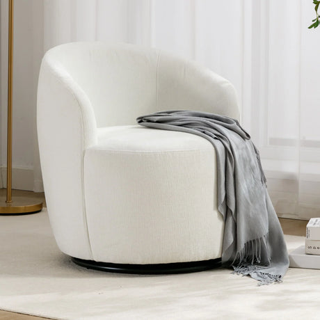 Chenille Fabric Swivel Accent Armchair Barrel Chair With Powder Coating Metal Ring - Furniture Home Direct