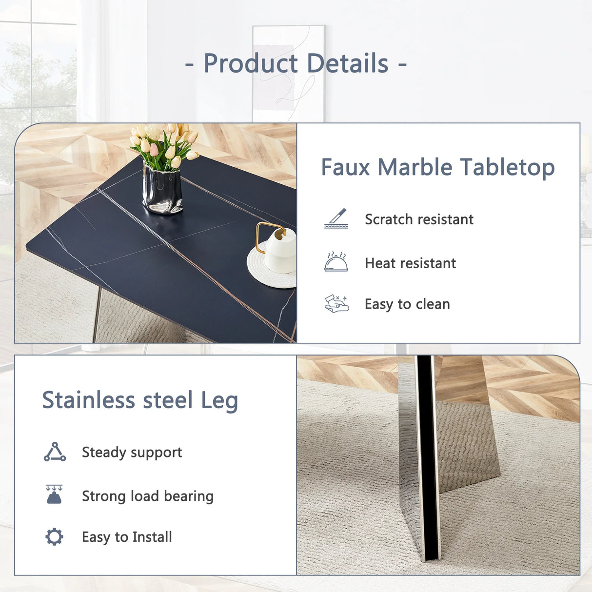 Dining Table Marble Pattern Slab With Butterfly Legs Black - Furniture Home Direct