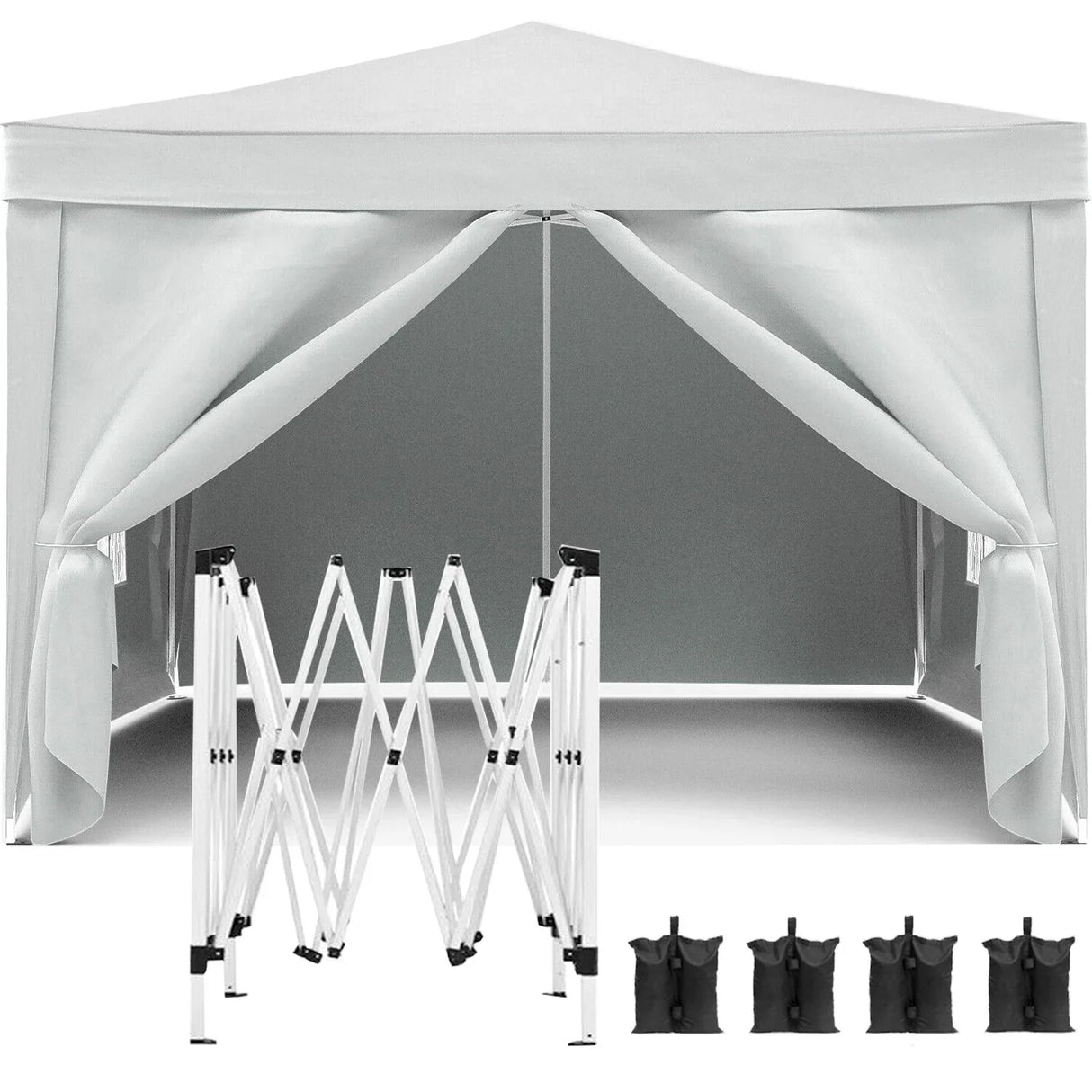 10'X10' Folding Canopy With 4 Removable Sidewalls Outdoor Event Shelter UPF 50+ Gazebo Portable Tents For Parties Beach Camping Wedding Ez Pop Up Canopy 4 Pieces Weight Bag + Carry Bag - Furniture Home Direct