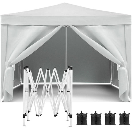 10'X10' Folding Canopy With 4 Removable Sidewalls Outdoor Event Shelter UPF 50+ Gazebo Portable Tents For Parties Beach Camping Wedding Ez Pop Up Canopy 4 Pieces Weight Bag + Carry Bag - Furniture Home Direct