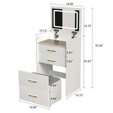 Compact 3 In 1 Vanity Desk With Open Top Mirror, Glass Desktop, 5 Height - White - Furniture Home Direct
