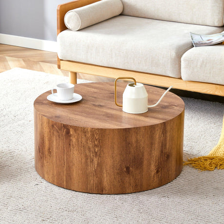 Coffee Table Cylindrical Wood Design Accent Warm Brown - Furniture Home Direct