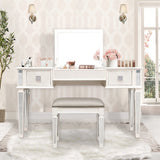 Vanity Desk With Mirror And Stool, Modern Minimalist White - Furniture Home Direct