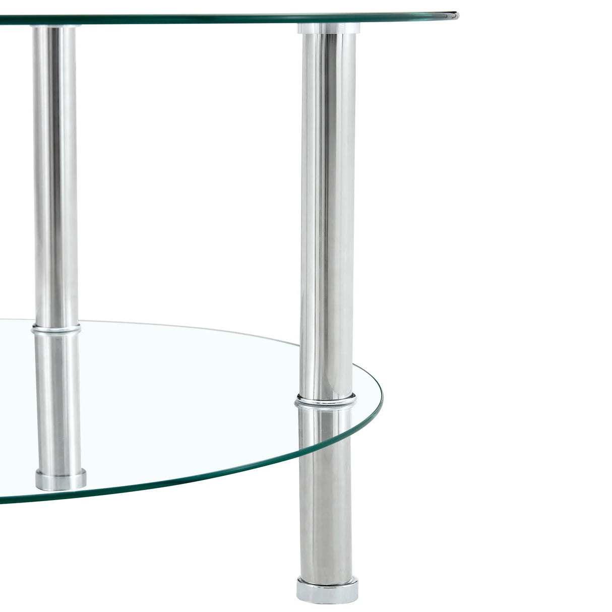 Coffee Table Two Tier Glass Top Polished Metal Legs Silver - Furniture Home Direct