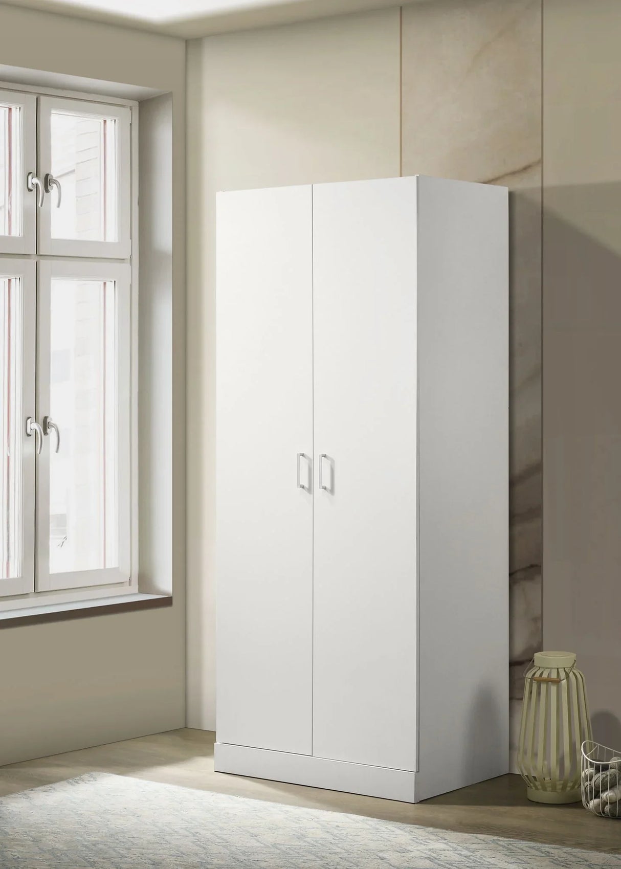 Michael - Double Door Wardrobe Cabinet Armoire With Shelf And Hanging Rod - White - Furniture Home Direct