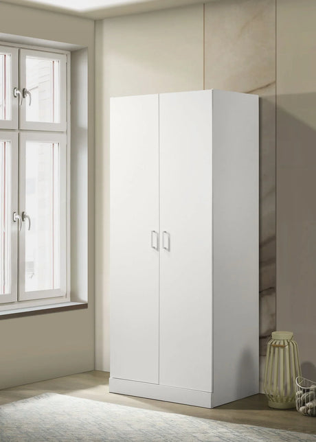 Michael - Double Door Wardrobe Cabinet Armoire With Shelf And Hanging Rod - White - Furniture Home Direct