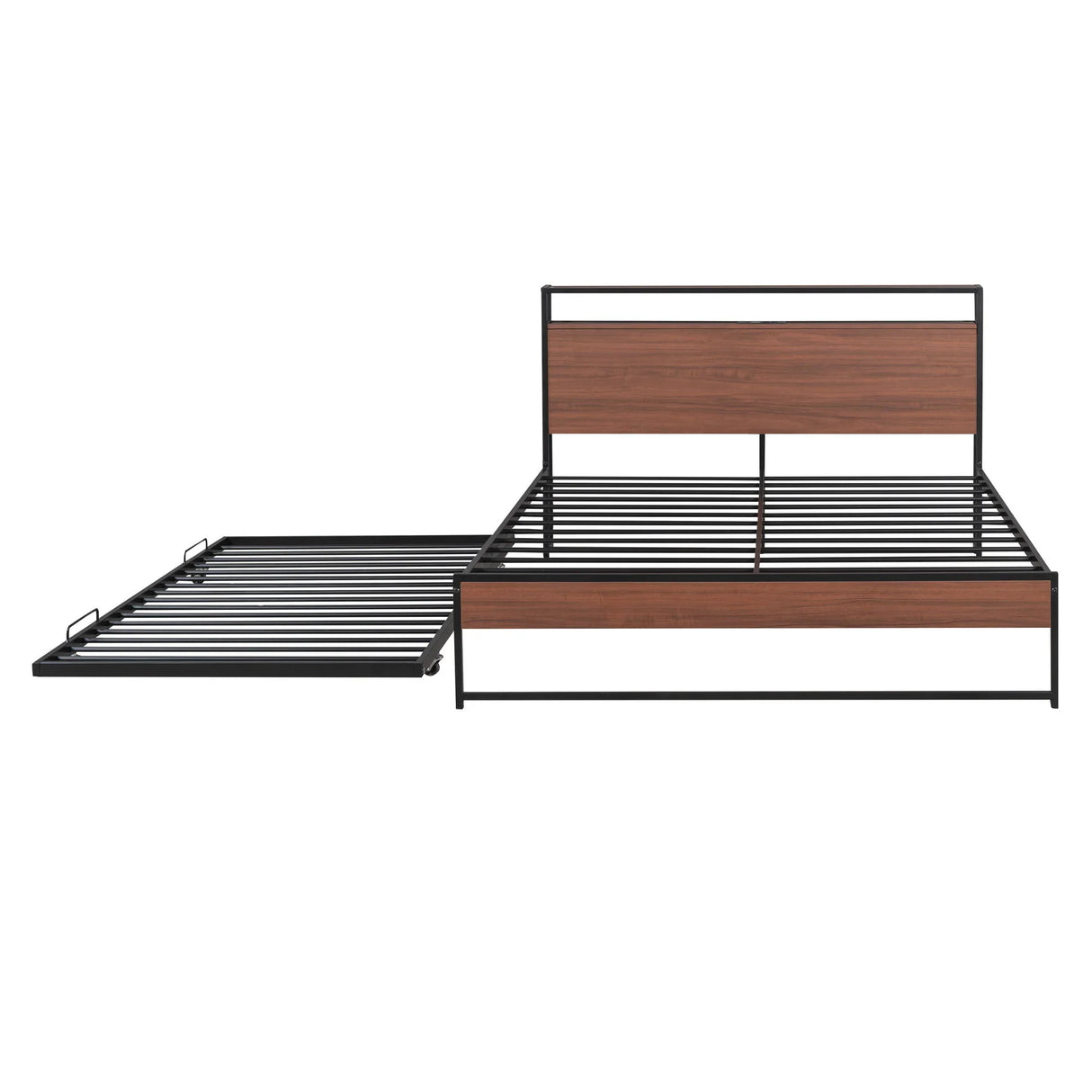 Platform Bed Frame With Trundle, USB Ports And Slat Support, No Box Spring Needed - Furniture Home Direct
