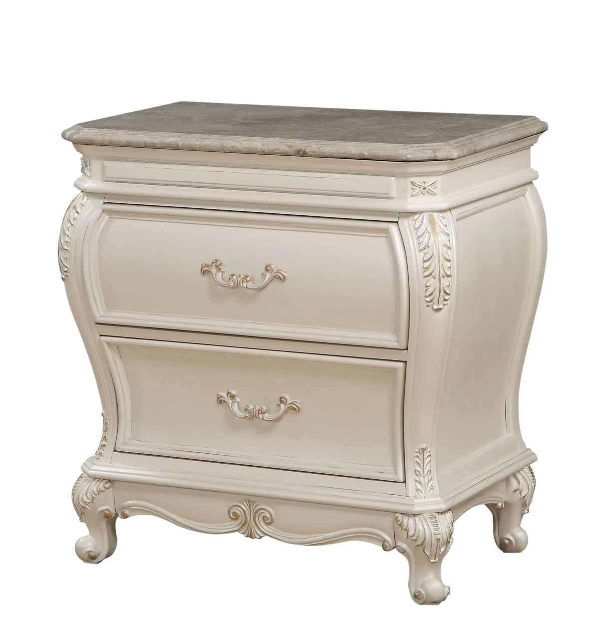 Chantelle - Nightstand With Granite Top - White - Furniture Home Direct