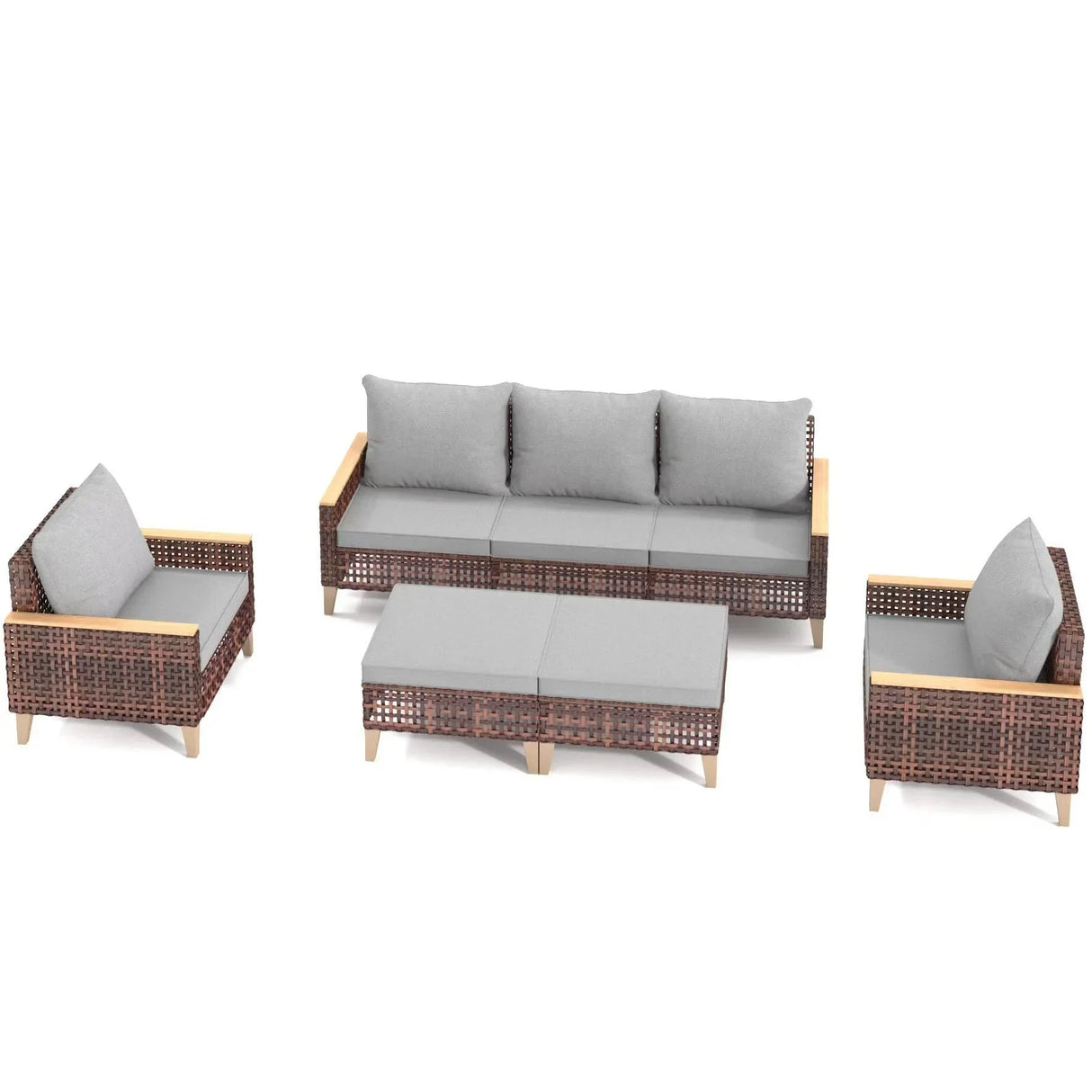 5 Piece Rattan Terrace Furniture Set, 7 Seats Cushions, High Footed Design - Furniture Home Direct