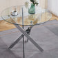 Dining Table With Cross Metal Leg And Tempered Glass, Modern Space Saving Kitchen Table For Living Room - Furniture Home Direct