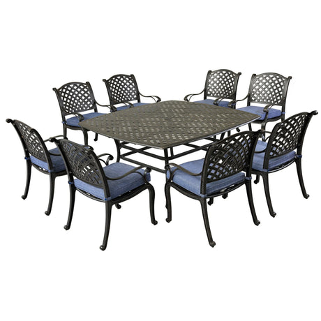 Square 8 Person 63.98" Long Dining Set With Dupione Brown Cushions - Furniture Home Direct