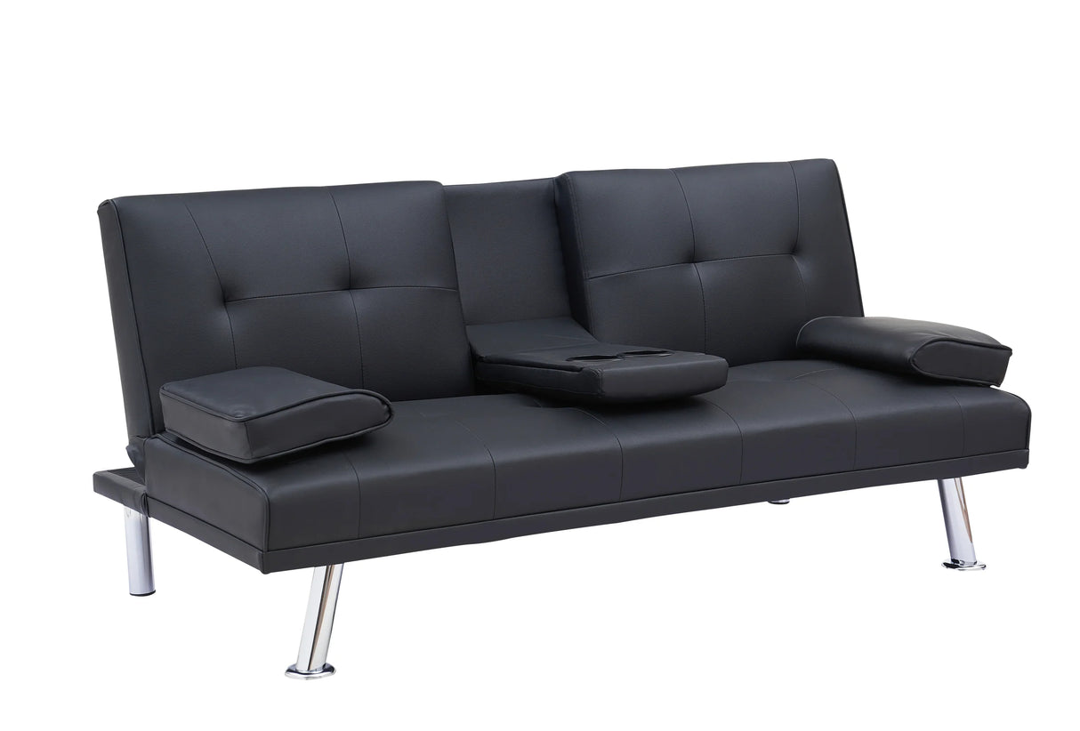 Black Leather Multifunctional Double Folding Sofa Bed for Office with Coffee Table - Furniture Home Direct
