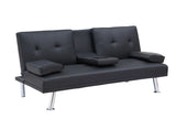 Black Leather Multifunctional Double Folding Sofa Bed for Office with Coffee Table - Furniture Home Direct