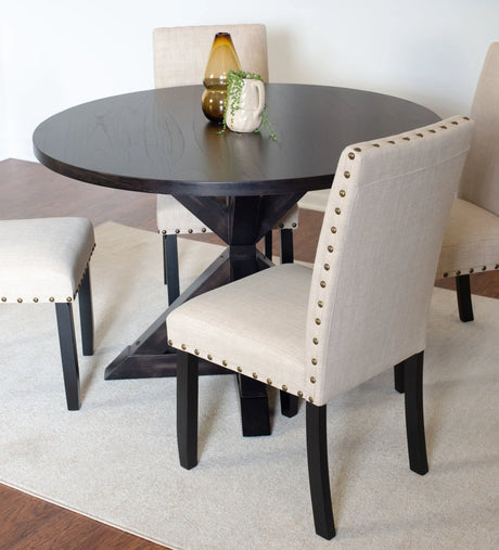 Mytzi - 5 Piece Dining Set, Cross-Buck Dining Table With 4 Stylish Chairs - Black / Beige - Furniture Home Direct