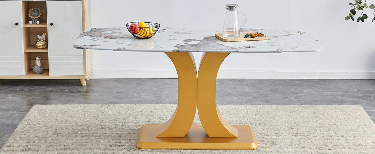Modern Minimalist Dining With Imitation Marbled Glass Tabletop - Furniture Home Direct