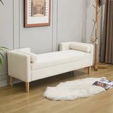 Wide Corduroy Storage Soft Bench With Armrests, Backrest And Two Bolster Pillows - Furniture Home Direct