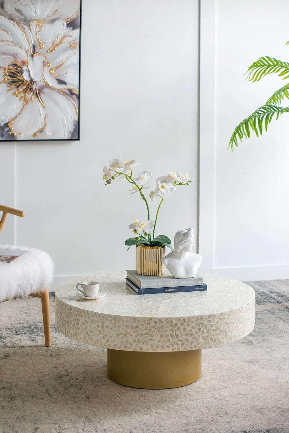 Unique Capiz Coffee Table & Pedestal Base - Furniture Home Direct