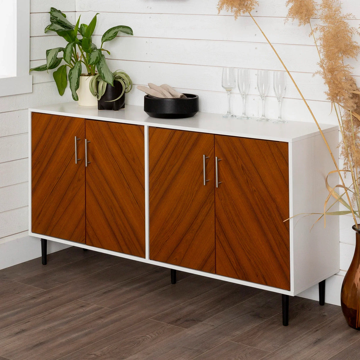 Mid-Century Modern Faux Bookmatch Door Buffet - Furniture Home Direct