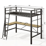 Twin Metal Loft Bed With L - Shaped Desk, Charging Station Loft Bed Frame Twin Size, Safety Guard & Ladder, No Box Spring Needed - Black - Furniture Home Direct