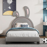 Upholstered Leather Platform Bed With Rabbit Ornament - Furniture Home Direct
